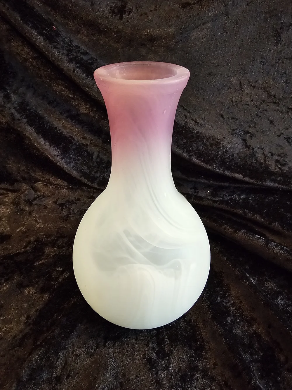 Vintage MCM Purple & White Satin Glass Vase Heavy 2lb Hand Blown Art Glass